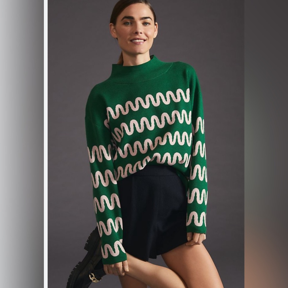 Anthropologie Green and Pink Turtleneck